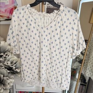 Candace Cameron Bure Blue Floral Blouse